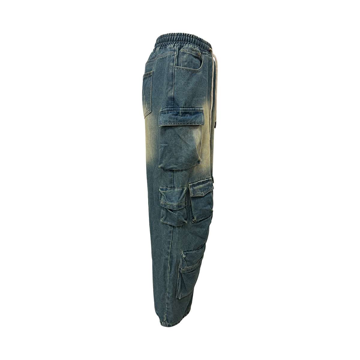Distressed Wash Cargo Pants with Side Pockets image 2