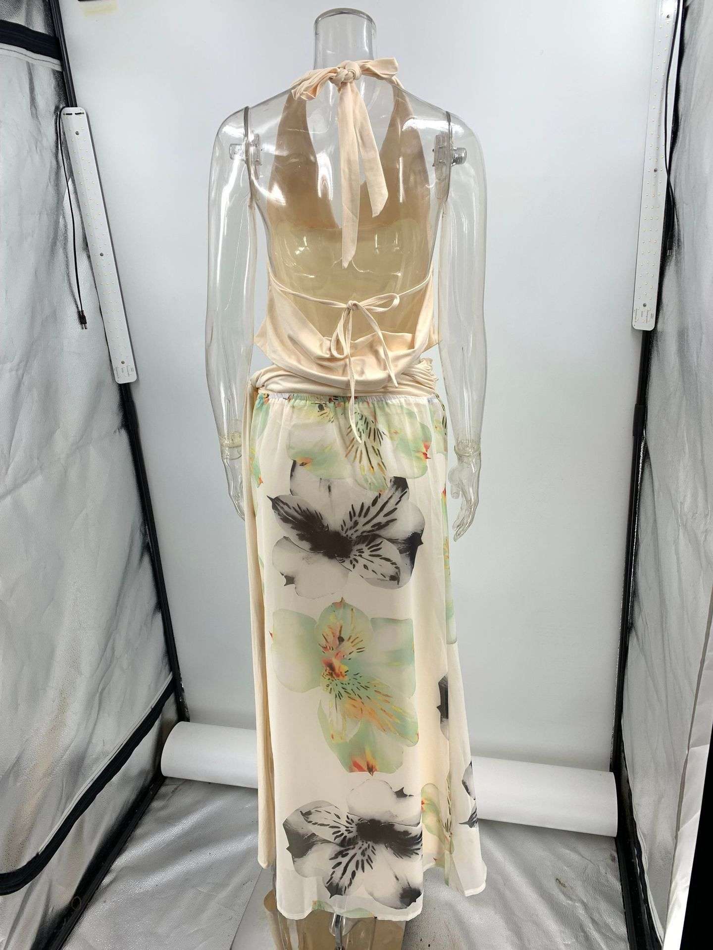 Backless Halter Top and Floral Maxi Skirt Set image 3