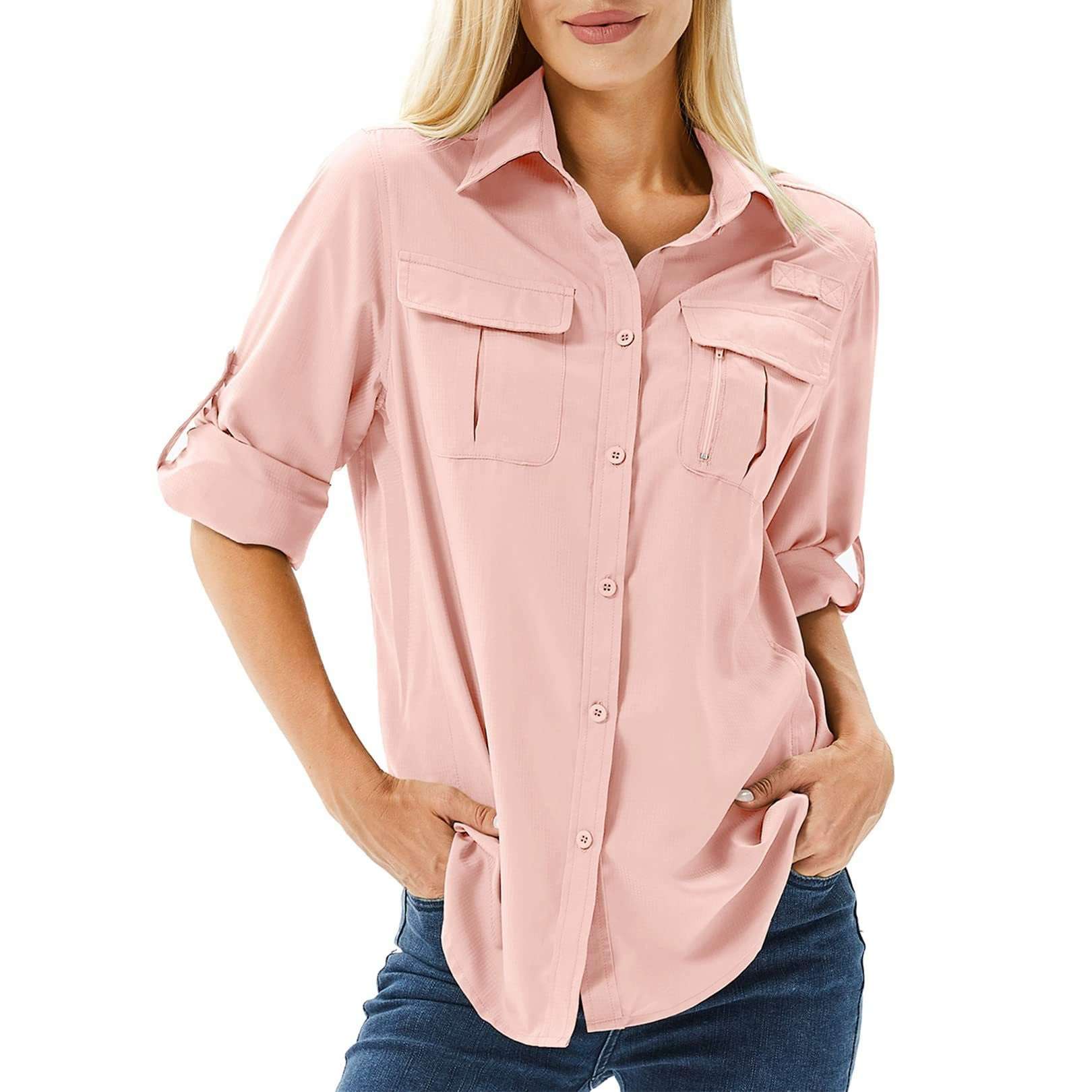 Utility Shirt with Roll-Up Sleeves - L, Pink image