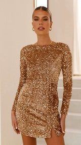 All Day Sequin Mini Dress - M, Beige image