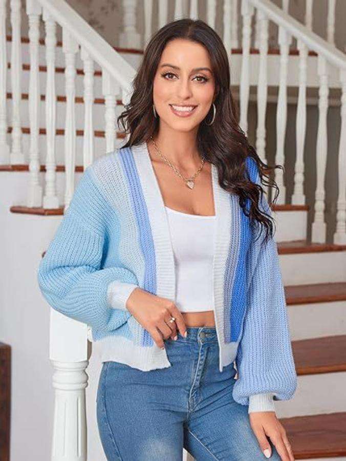 Long Sleeve Cardigan Sweaters - L, Blue image