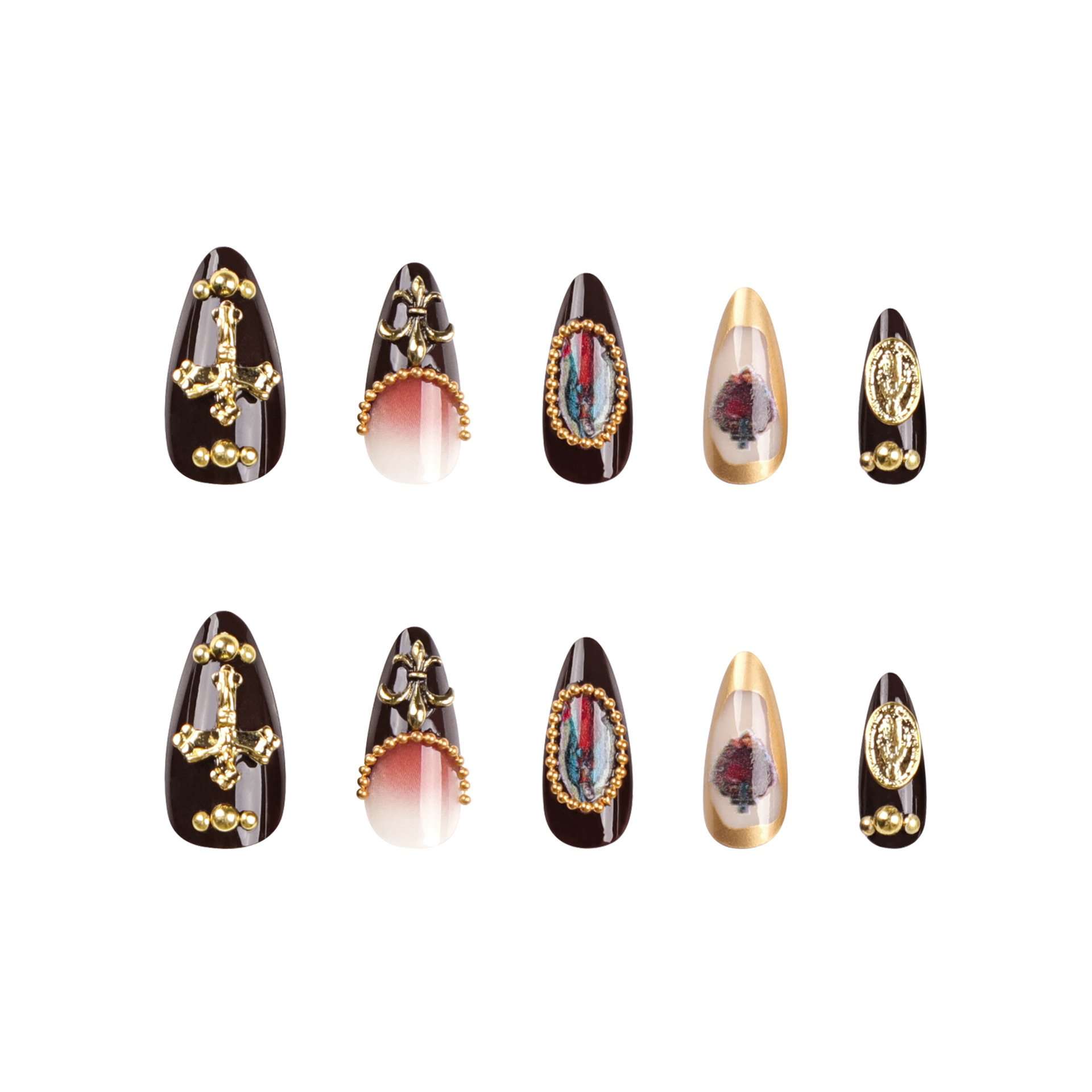 Press on Fake Nails with Vintage Golden Charms image 4