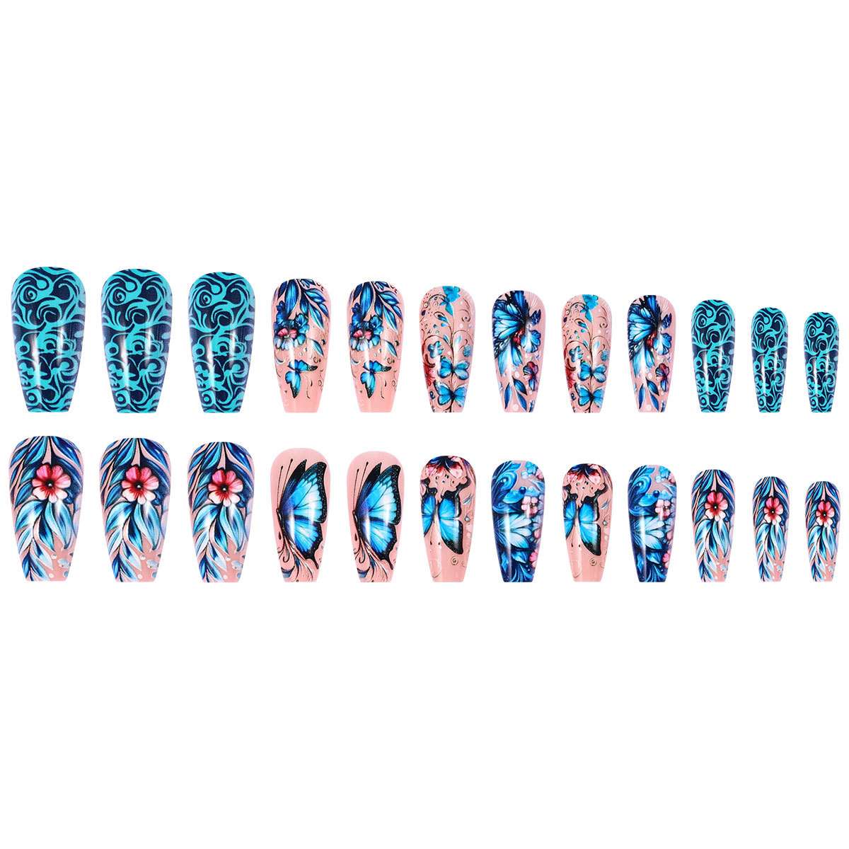 Blue Butterfly and Floral Nail Art image 3