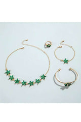 Elegant Gold & Green Floral Jewelry Set - Free Size, Gold image