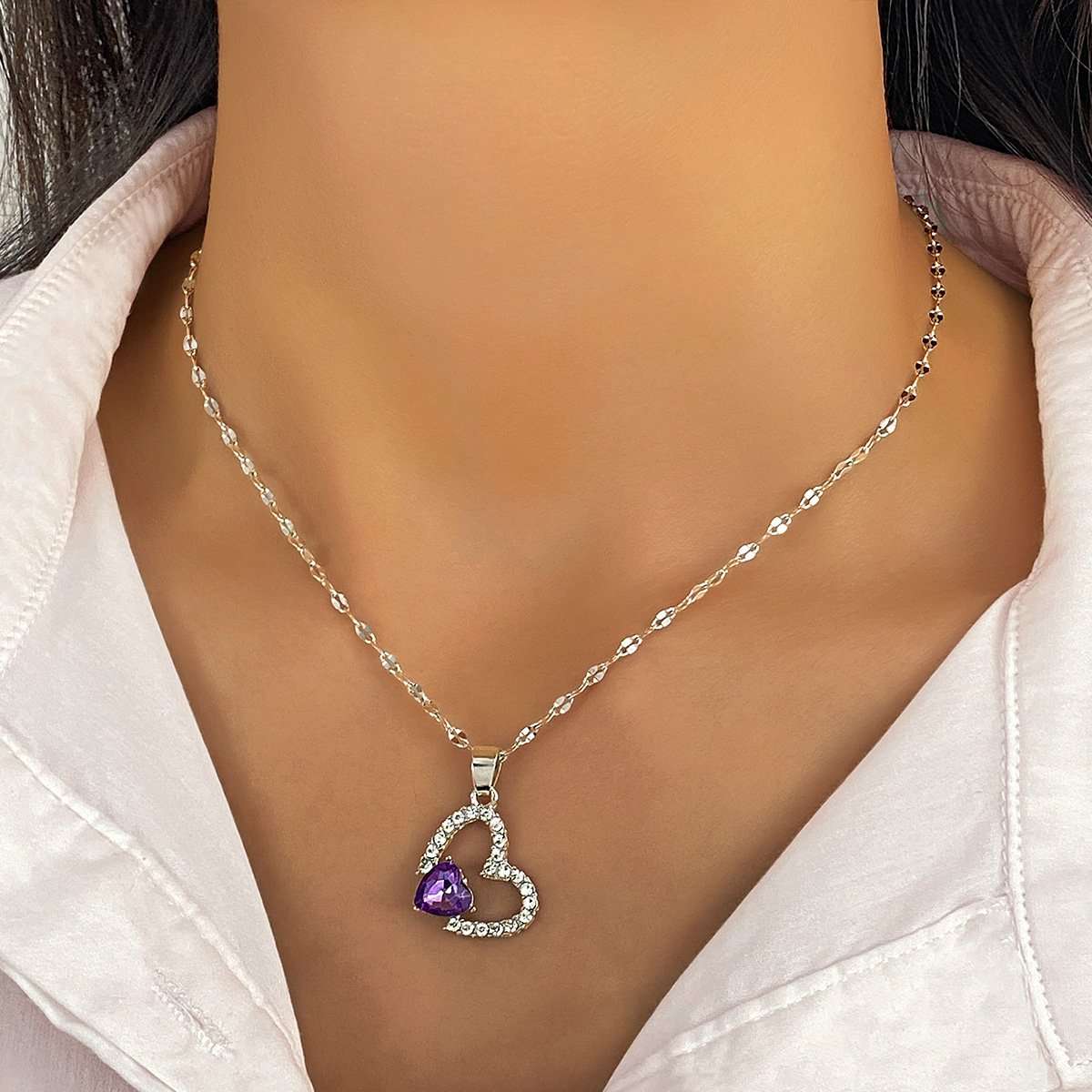 Silver Plated Heart Love Necklace - Free Size, Silver image