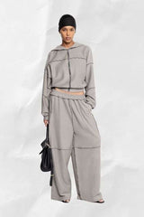 Loose Crop Sweatshirt & Wide Jogger Set - M, Grey image