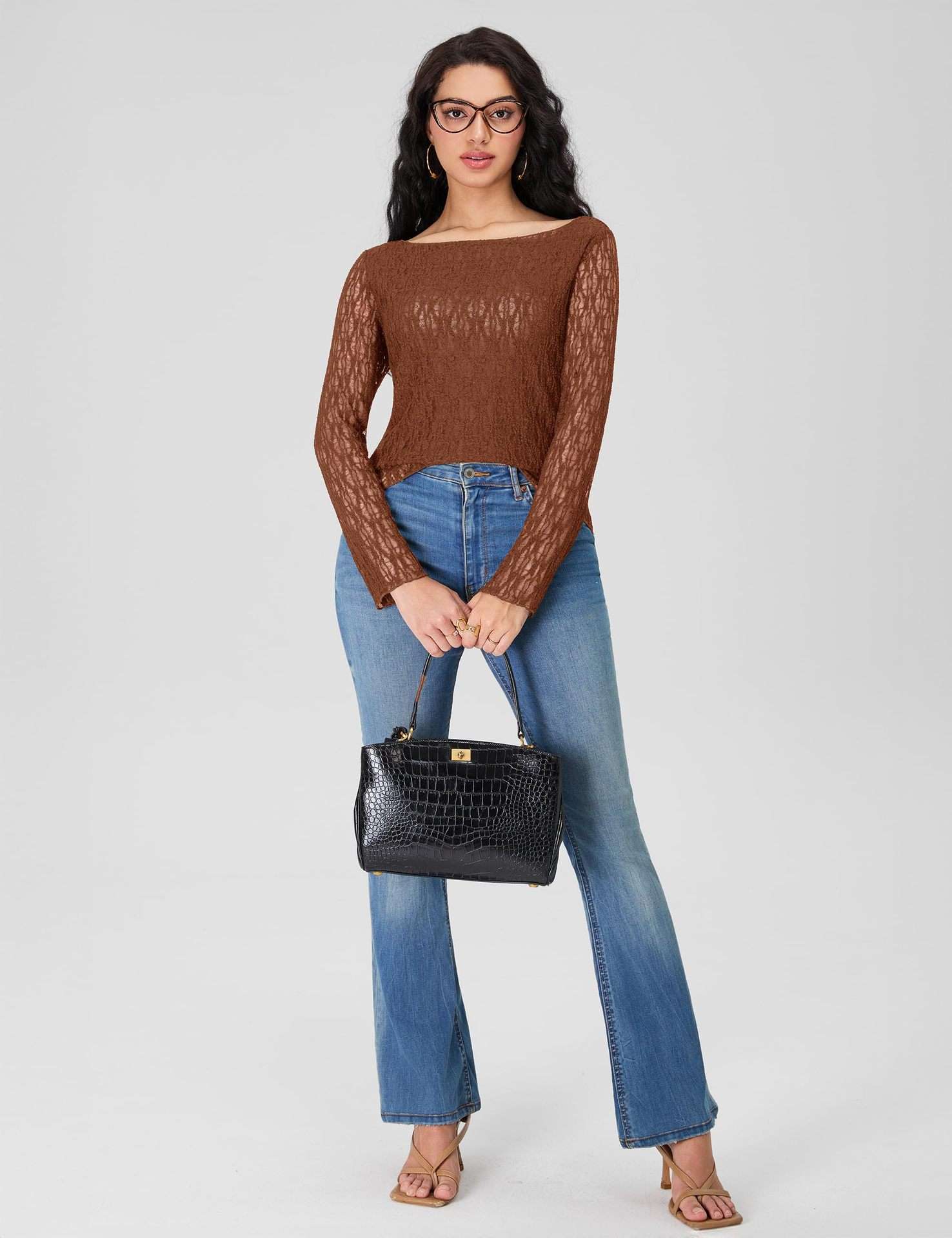 Lace Long-Sleeve Top with Sheer Detailing image 1