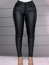 Skinny Jeans High Waist  Pants PU Leather image 3