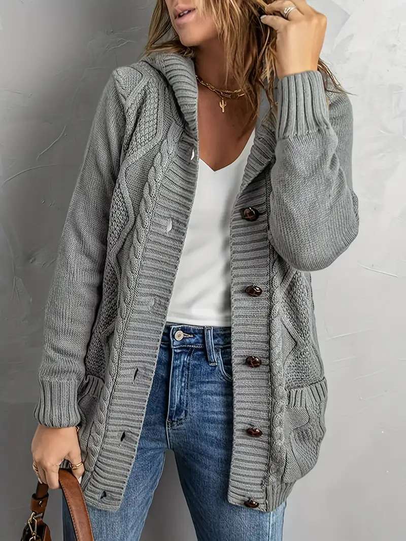 Cozy Cable Knit Button-Up Cardigan image 0