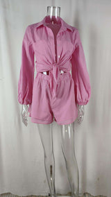 Tie-Front Shirt & Elastic Waist Shorts Set image 4