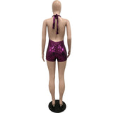 Metallic Deep V-Neck Halter Romper image 5