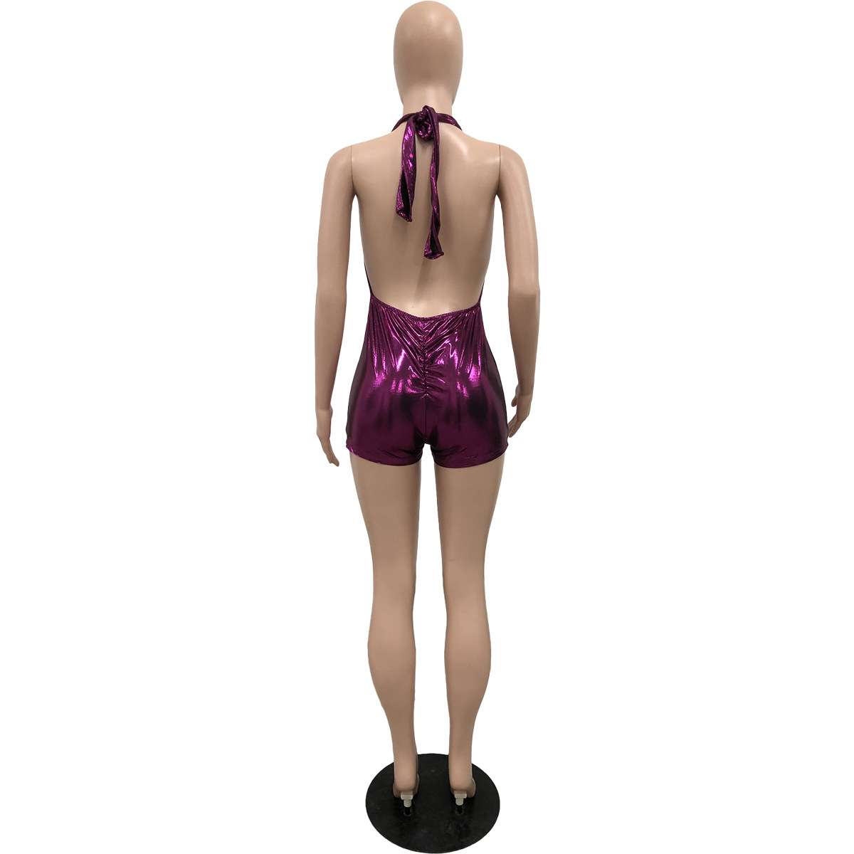 Metallic Deep V-Neck Halter Romper image 5