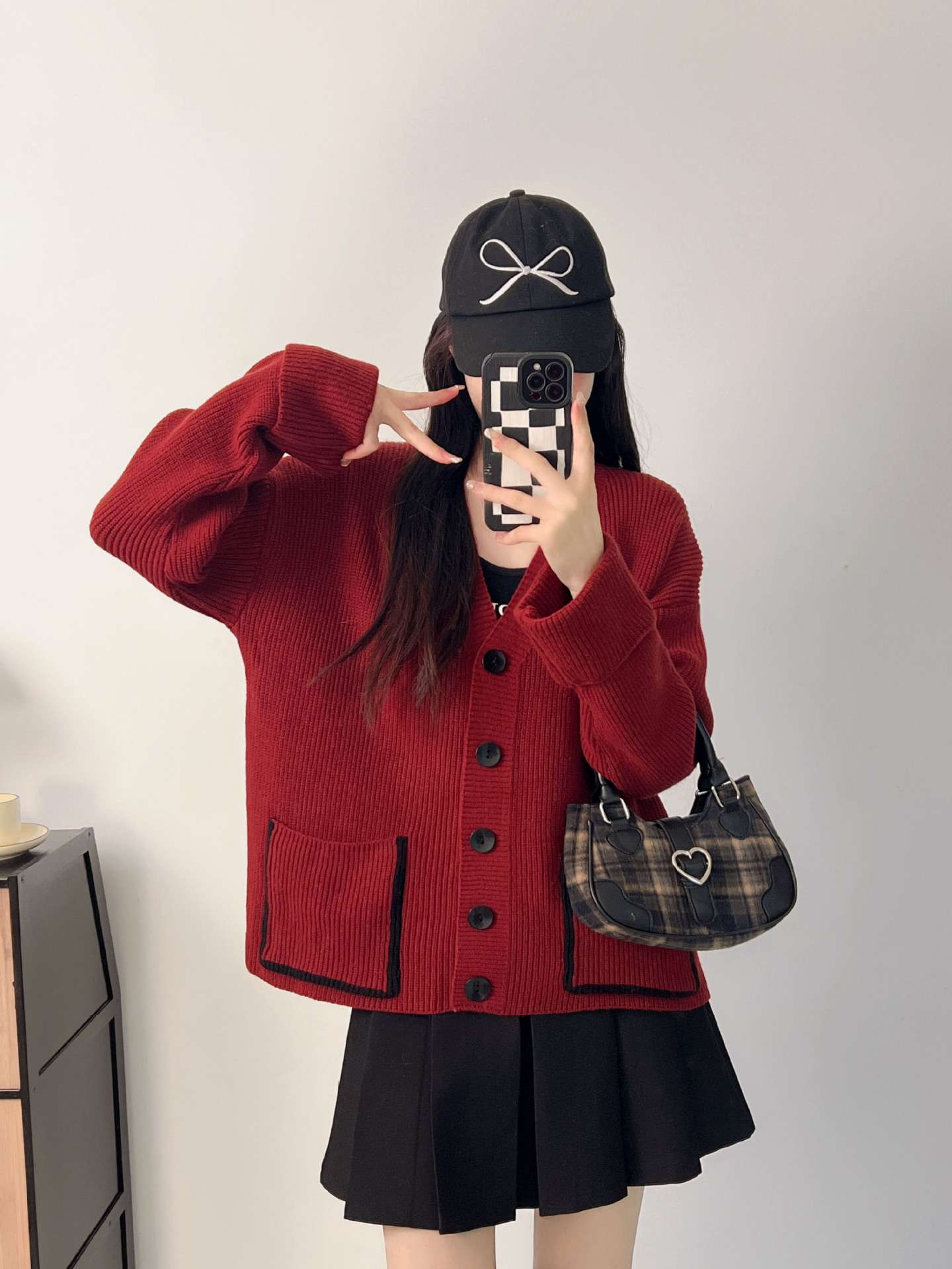 Warm Oversized Knit Cardigan - Free Size, Red image