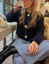 Chunky Knit Cardigan with Gold Buttons - S, Black image