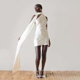Halter Dress with Scarf Detail - L, White image