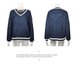 V neck Striped Loose Casual Pullover Top image 5