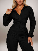 Casual Zip-Up Jumpsuit - S, Black image