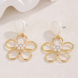 Elegant Gold and Pearl Flower Drop Earrings image 2