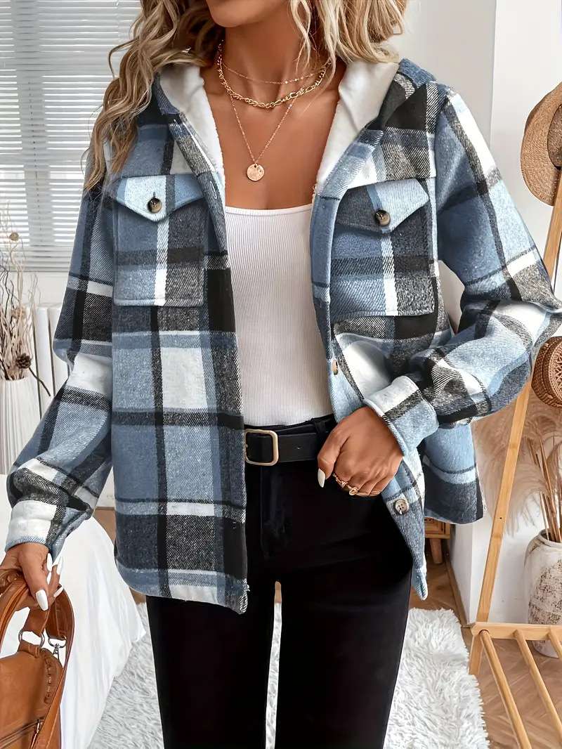 Casual Plaid Flannel Jacket with Hood image 4