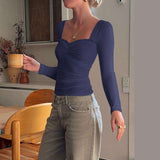 Long-Sleeve Ruched Detail Top - S, Blue image