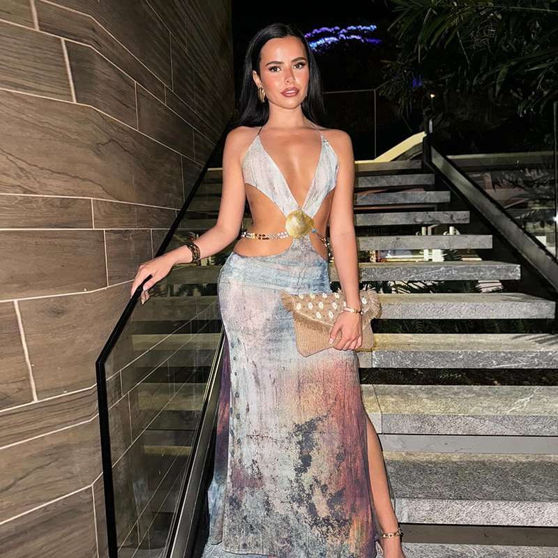 Backless Maxi Dress With Shell Trim image 1