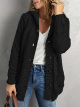 Cozy Cable Knit Button-Up Cardigan - XL, Black image