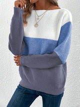 Modern sweater with splicing and a boat neckline - XL, Blue image