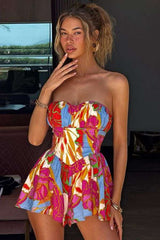 Colorful Floral Strapless Summer Dress image 0
