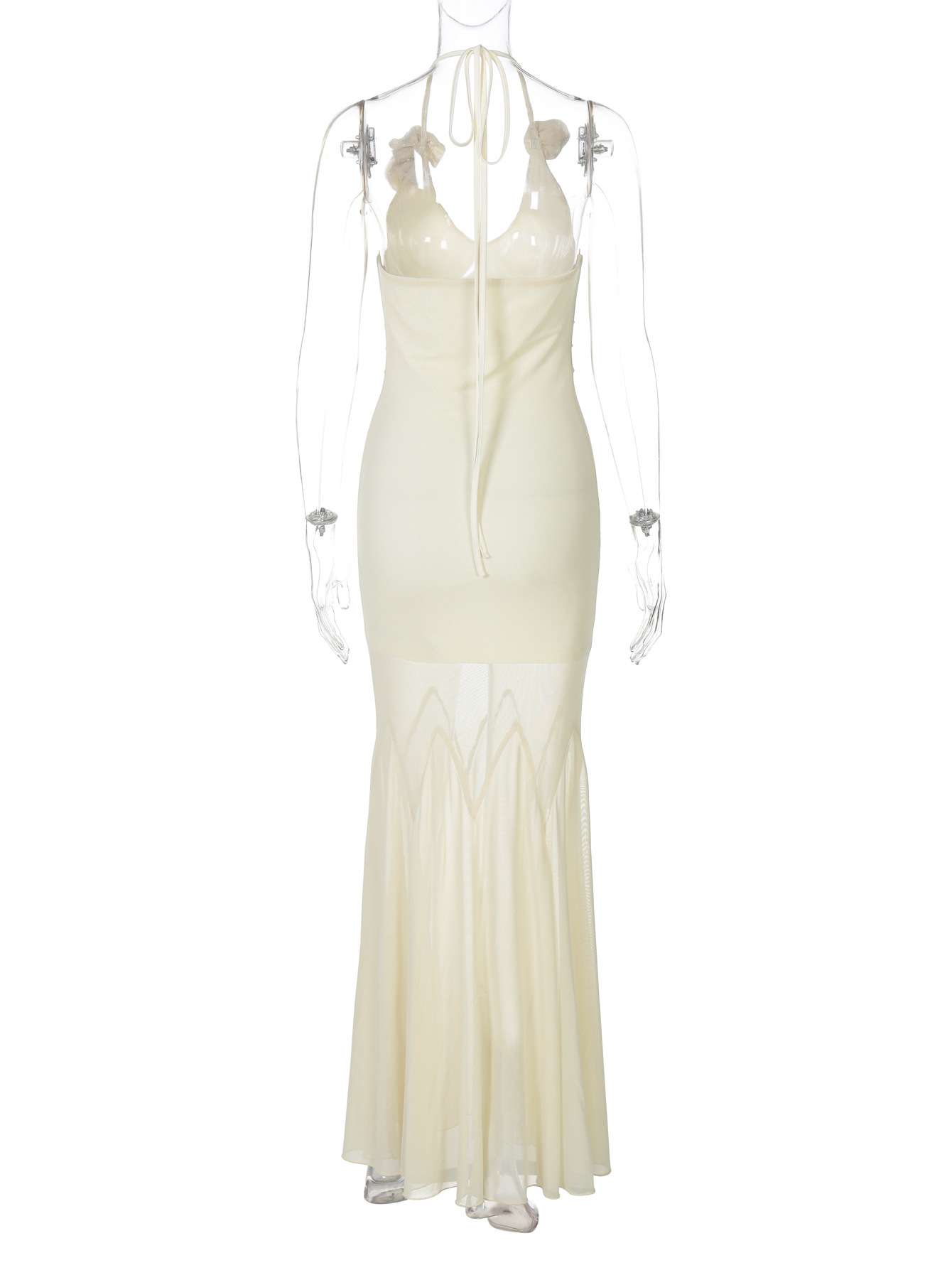Sleeveless Maxi Dress with Floral Shoulder Details - M, Light Beige image