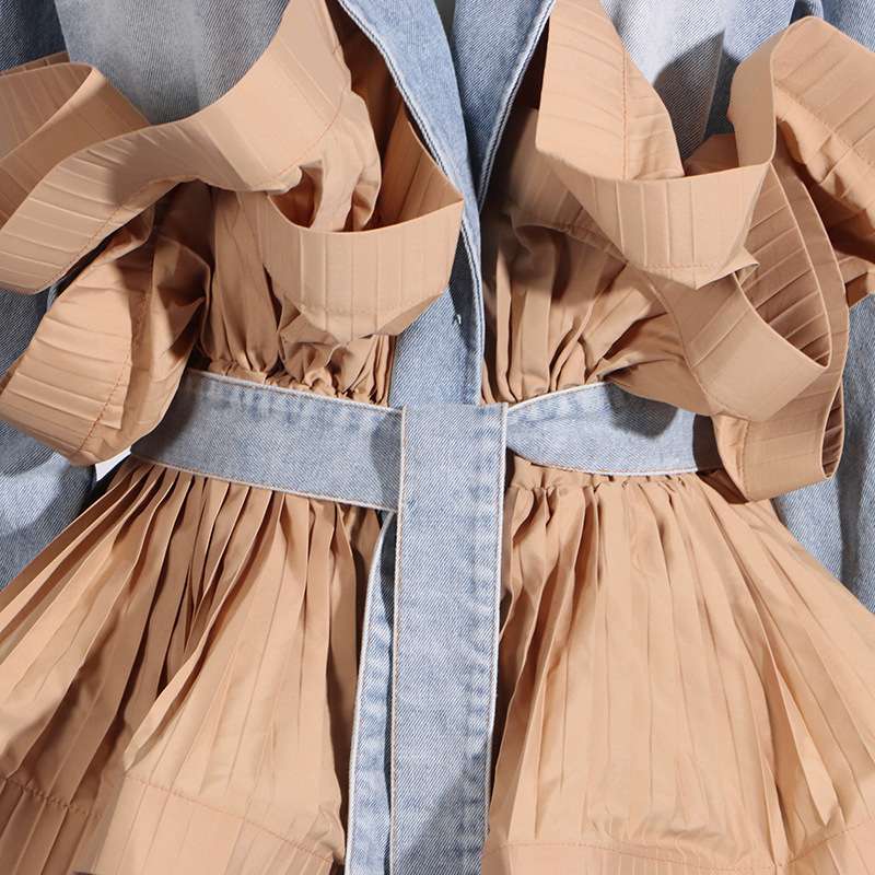Colorblock Long Sleeve Ruffles Denim Jacket image 6