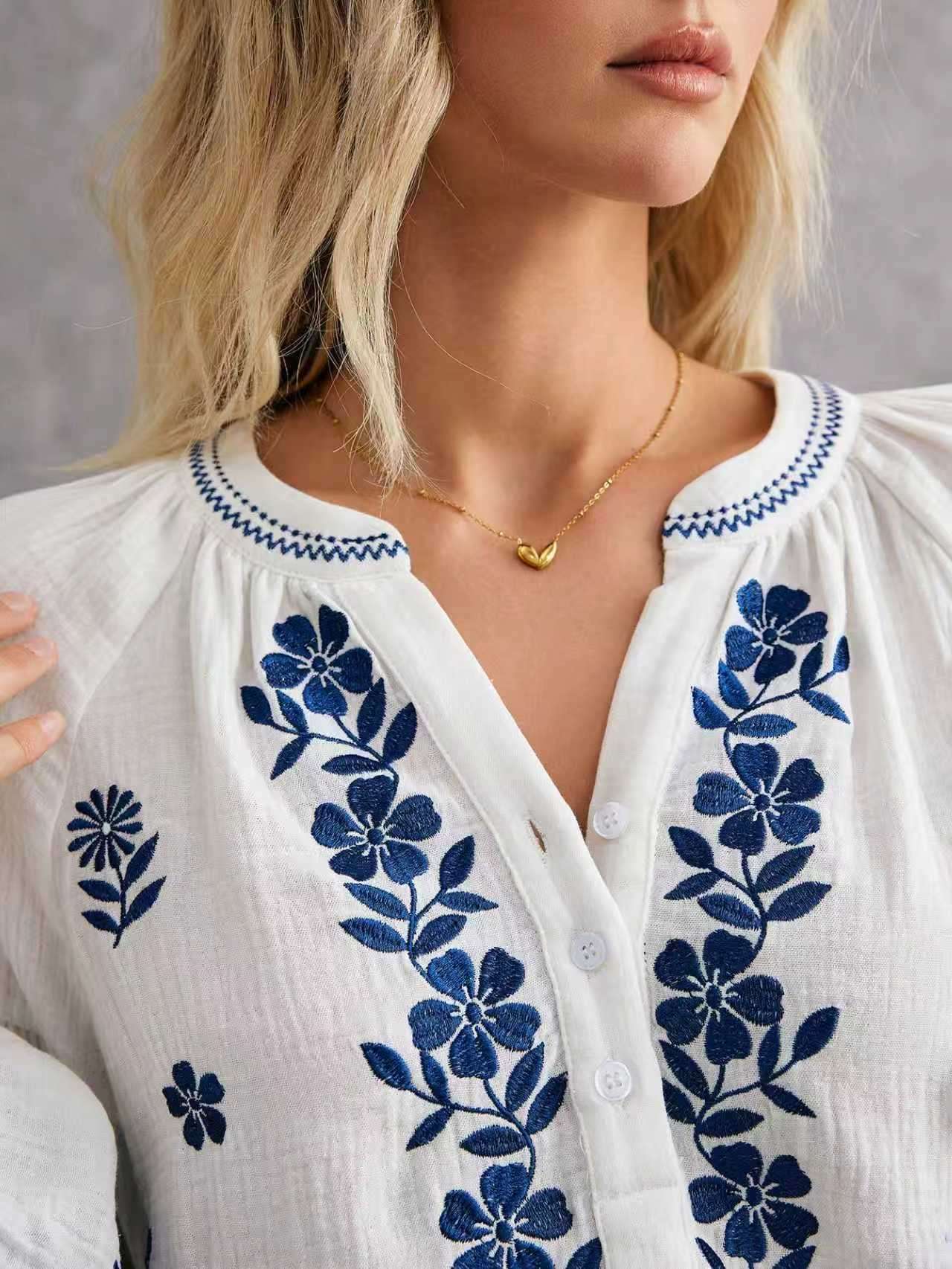 White Embroidered Boho Blouse image 3