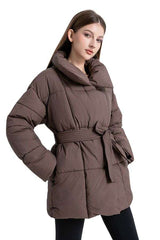 Loose waist jacket mid-length puffer Coat - M, Brown image