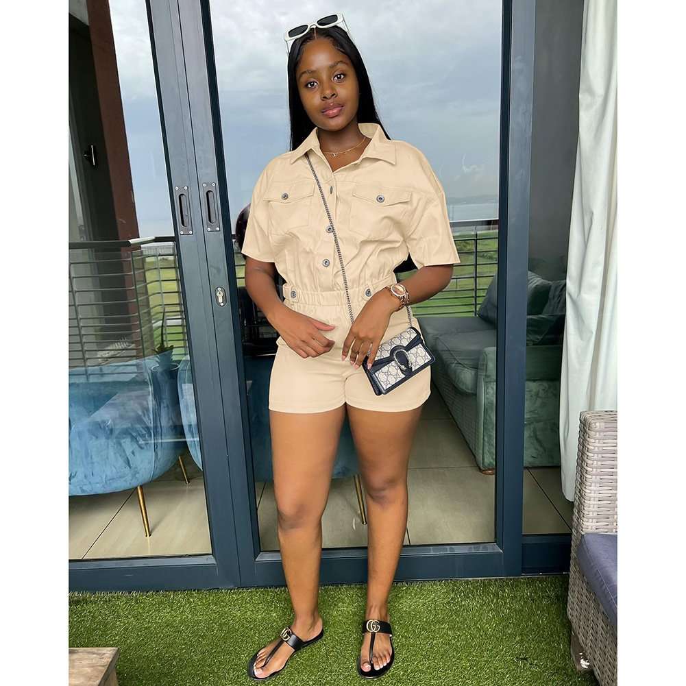 Utility Top & Shorts Set - S, Beige image