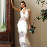 Illusion Lace Panel Gown - S, White image