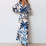 Printed Long Sleeve Blouse & Midi Skirts Set image 1
