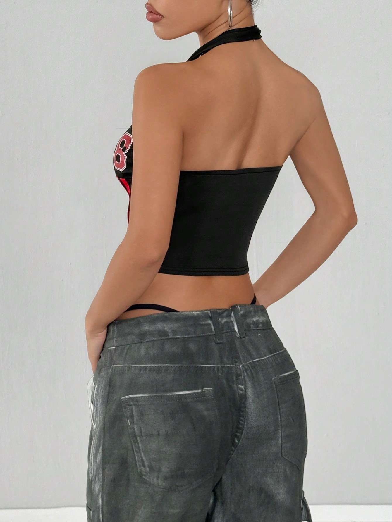 Stylish Racerback Crop Top with Number Print image 6