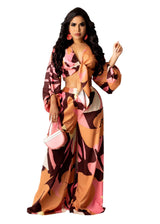 Printed strappy lantern sleeve loose casual set - XL, Multi Yellow image