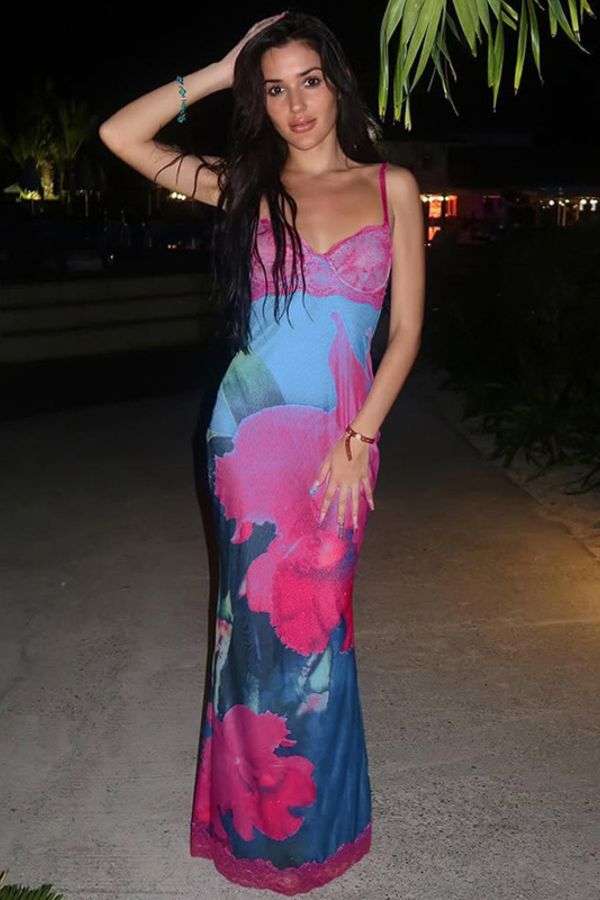 Spaghetti Strap Printed Maxi Dress - M, Multi Pink image