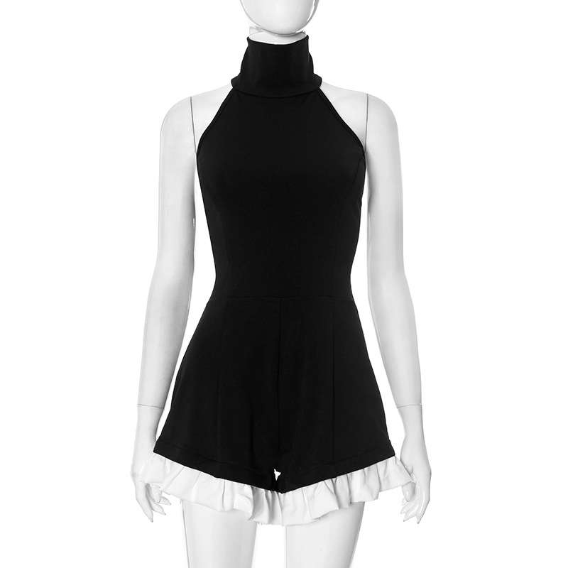 Sleeveless Turtleneck Romper with Ruffled Hem image 1