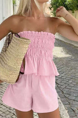 Smocked Strapless Ruffled Dress - M, Baby Pink image