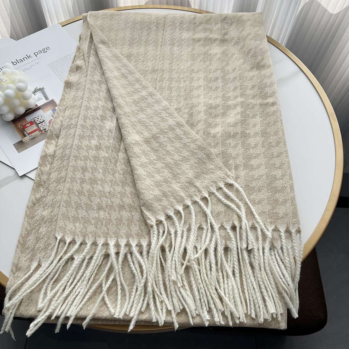 Winter Fashion Luxury Shawl Tassel Wrap - Free Size, Arcadia Beige image