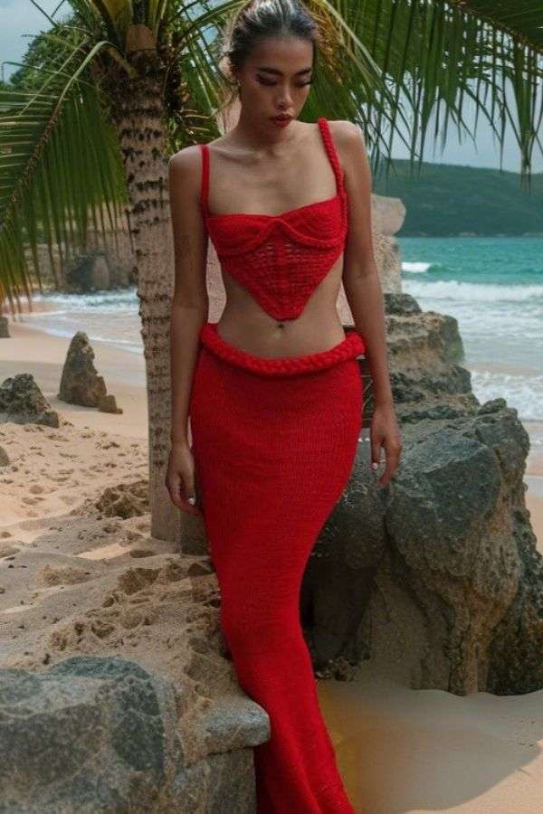 Knit Cut-Out Beach Maxi Set image 0