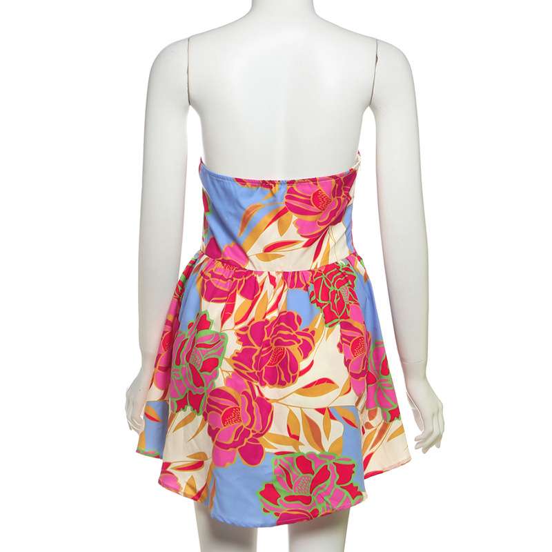 Colorful Floral Strapless Summer Dress image 6