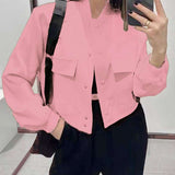 Casual Stand-Collar Button Jacket - M, Pink image