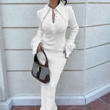 Wide Collar Maxi Sheath Dress - S, White image