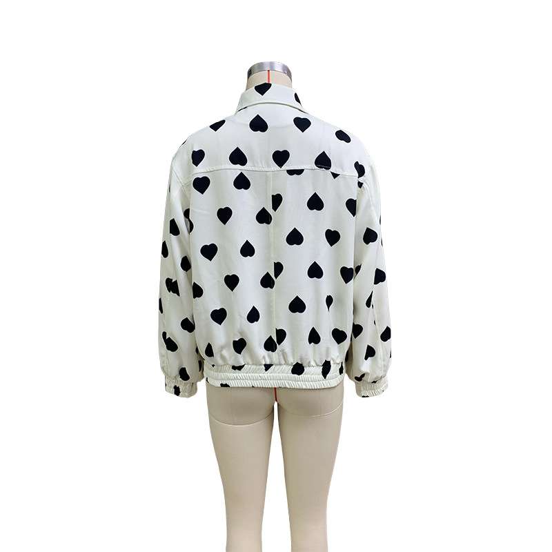 White Heart Pattern Casual Jacket image 3