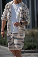 Striped Short-Sleeve Jacket & Shorts Set image 0