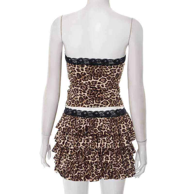 Leopard Print Strapless Top & Skirt Set image 3
