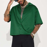 Mens Zigzag Pattern Button-Up Shirt - L, Green image