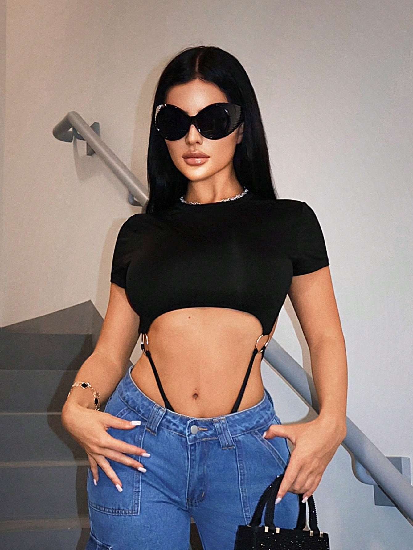 Cut-Out Monokini with Crop Tee Overlay image 1